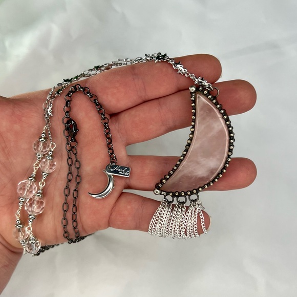 Moon & Stars Rose Quartz Statement Necklace - Picture 7 of 11